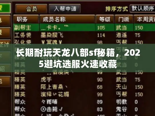 长期耐玩天龙八部sf秘籍，2025避坑选服火速收藏