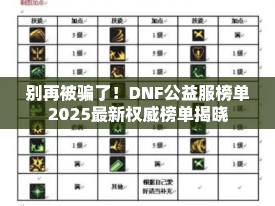 别再被骗了！DNF公益服榜单2025最新权威榜单揭晓