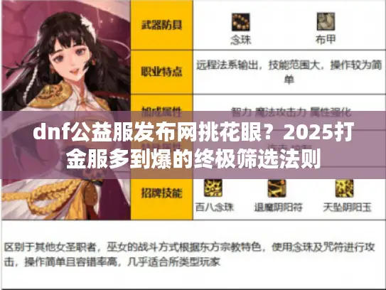 dnf公益服发布网挑花眼？2025打金服多到爆的终极筛选法则