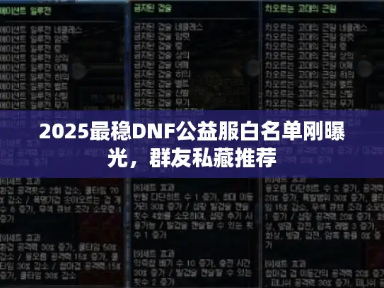 2025最稳DNF公益服白名单刚曝光，群友私藏推荐