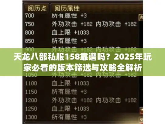 天龙八部私服158靠谱吗？2025年玩家必看的版本筛选与攻略全解析