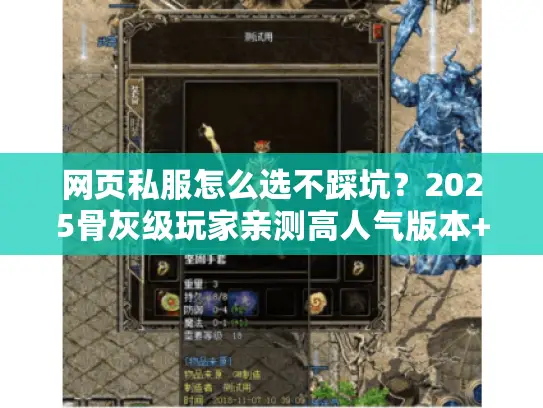 网页私服怎么选不踩坑？2025骨灰级玩家亲测高人气版本+避坑实战
