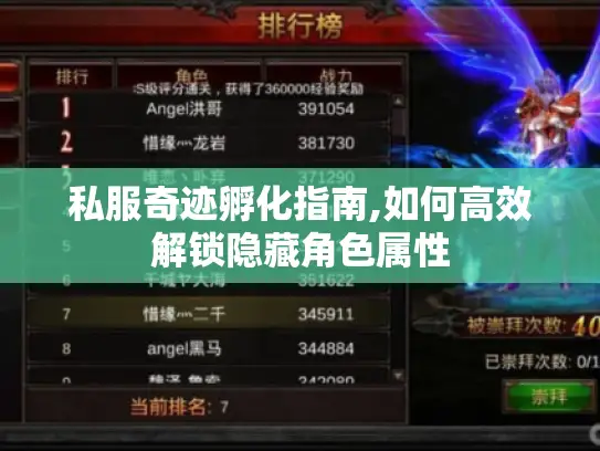 私服奇迹孵化指南,如何高效解锁隐藏角色属性 私服奇迹孵化指南,如何高效解锁隐藏角色属性