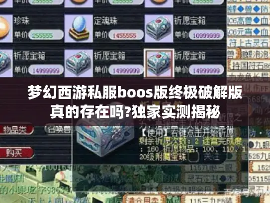梦幻西游私服boos版终极破解版真的存在吗?独家实测揭秘