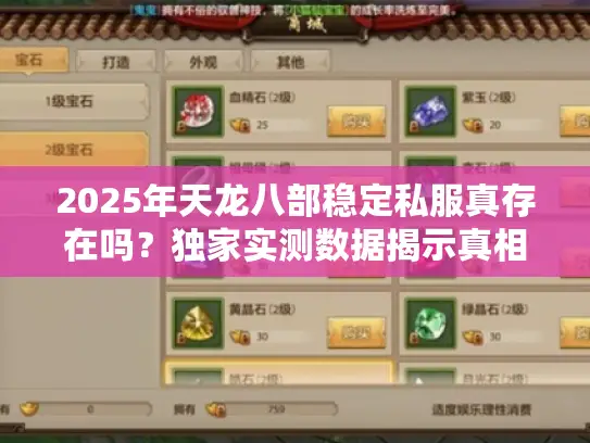2025年天龙八部稳定私服真存在吗？独家实测数据揭示真相